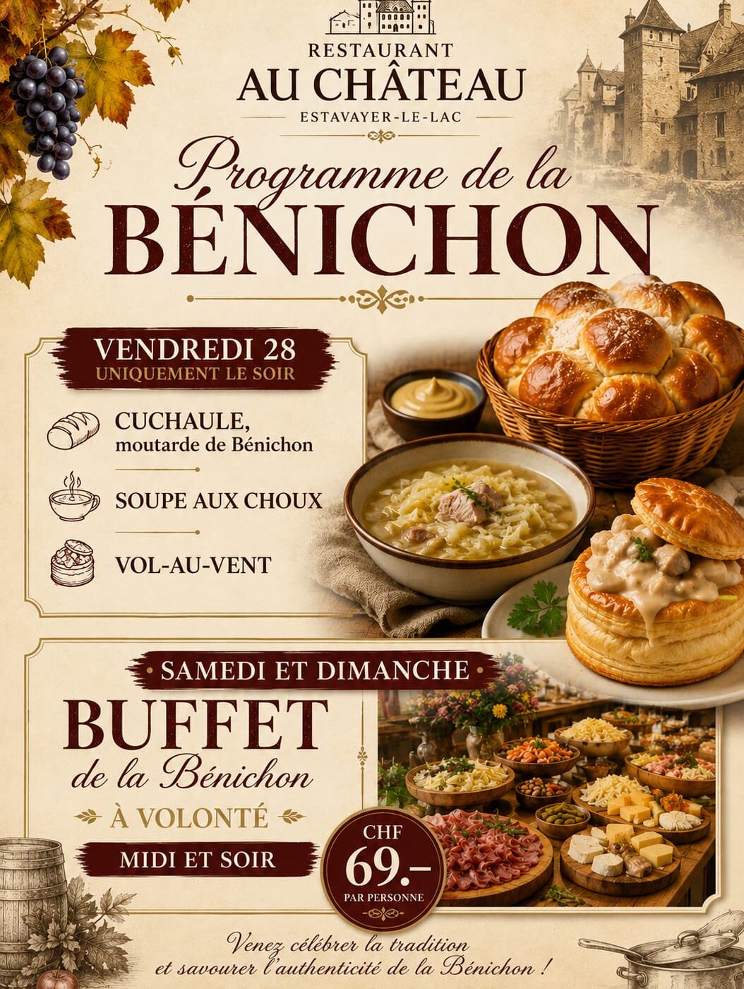 Evenement spéciale pour la bénichon au château à estavayez-le-lac